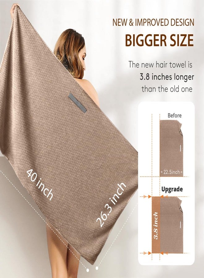 YFONG Large Hair Towel Wrap for Women, Super Absorbent Microfiber Hair Towel for Curly Hair, Fast Drying Hair Turbans with Elastic,Hair Drying Towel Wrap for Hair Care Anti Friz 26.3" X 40" (Brown) - Image 5